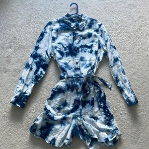14 Gap Long Sleeve Tie-Dye Romper in Linen-Cotton